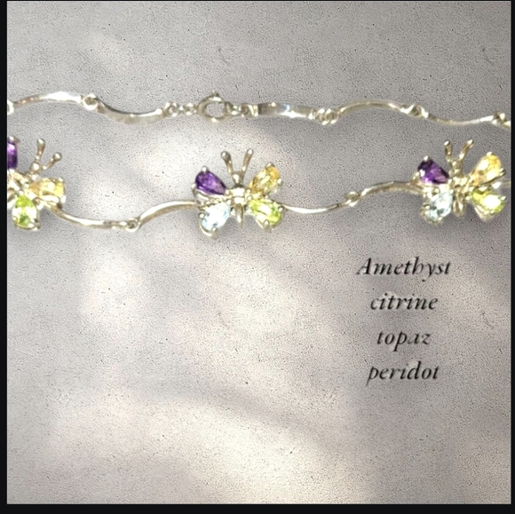 925 signed Prongset gemstone Sterling butterfly genuine Silver bracelet 7in Gift - Picture 2 of 16